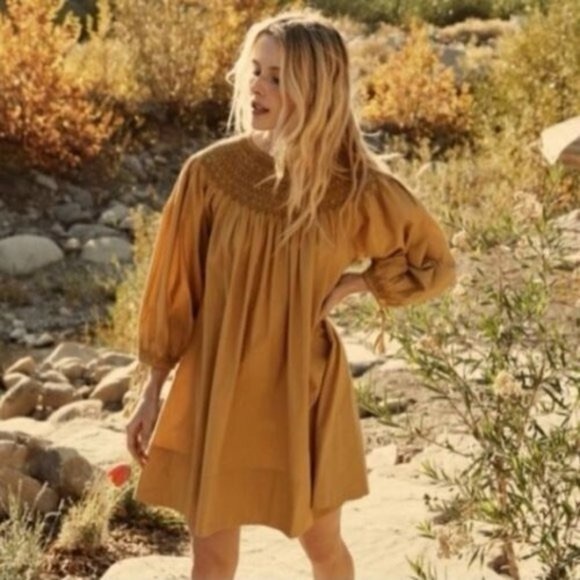 Doen Theda Mini Dress in Wheat Gold Yellow - Picture 1 of 6